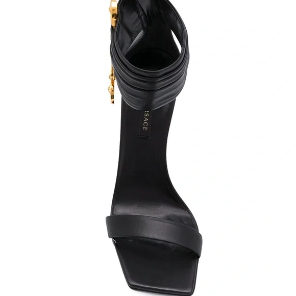 VERSACE bLack lamb leather sandals safety pin 36